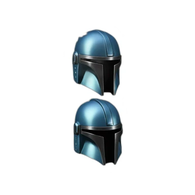shiny blue mandalorian helmet with gold flower pattern and black rims sticker