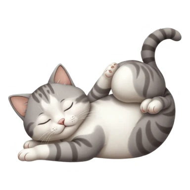 grey and white small cat eyes with closed lying down upside down with paws stretched out straight in different directions sticker