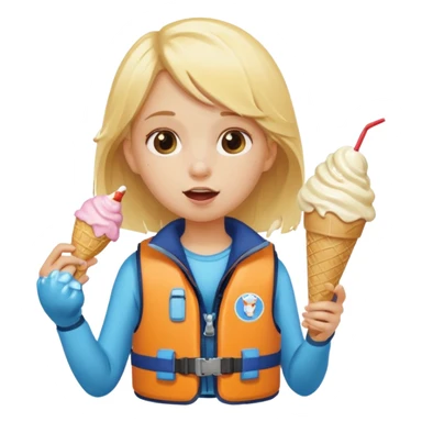 girl blonde kid wearing lifejacket, eating ice cream sticker