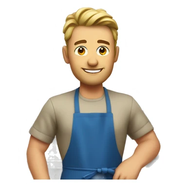 Handsome strong white man in kitchen with apron sticker