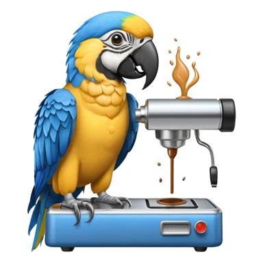 yellow and blue macaw using a espesso machine sticker