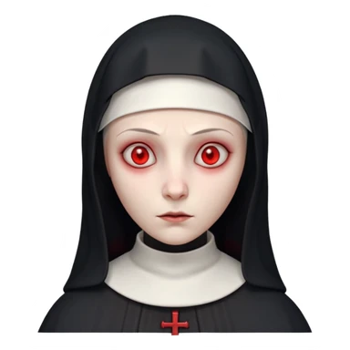cursed village nun portrait, head and shoulders only, dark hood, mysterious expression, red accents, eerie glow, 3D cartoon, mobile game icon style, clean background, no text, no watermark

 sticker