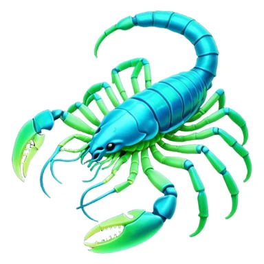 3D render of Radioactive Scorpion, bioluminescent deep sea style, glowing neon blue and green lights, dark background to contrast the glow, translucent organic textures. sticker