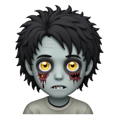boy zombie with curly black hair emo grey skin make the emoji look like this one 🧟 sticker