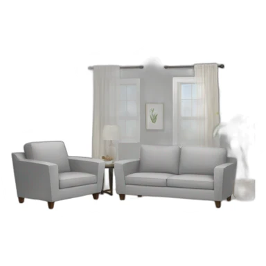 white living room with a gray couch sticker