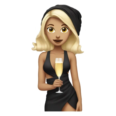 Girl with towel wrapped around her head and body holding a champagne glass and bottle in black high heels  sticker