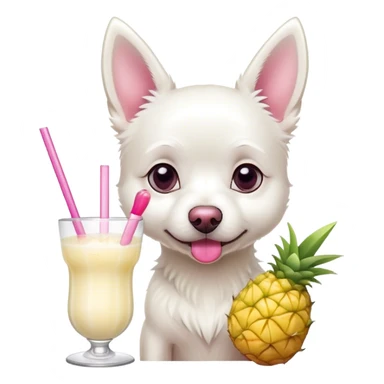 White small Dog with pink nose drinking a pina colado  sticker