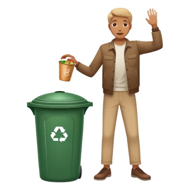 person throwing leftover food into a dustbin, simple and clear, friendly sticker