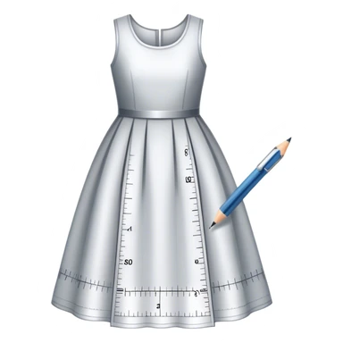 Icon for Fashion Design: a dress pattern with measurements, a ruler and a pencil. The icon should represent the process of designing clothing with a focus on precision and tailoring. Transparent background. sticker