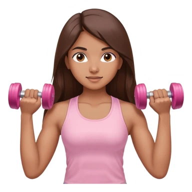 a north-east indian girl with long brown hair wearing a soft pink gym top lifting dumbbells with her hands sticker