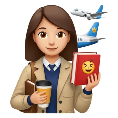 Create two emoji characters.

Left: a stressed student preparing for IELTS, holding books and coffee, tired face, exam stress.

Right: a happy confident student after IELTS, traveling abroad, airplane, university, freedom, smiling.

Style: Apple emoji, clean, simple, white background. sticker