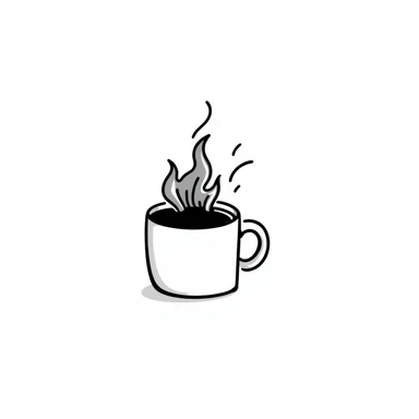 A white mug with burning coffee sticker