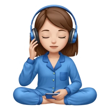 chica con pelo castaño ojos cerrados escuchando musica en pijama azul sticker