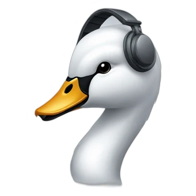 swan head wearing headset with micro sticker
