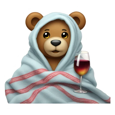 a Christmas teddy happy bear wrapped in a blanket with glass wine sticker