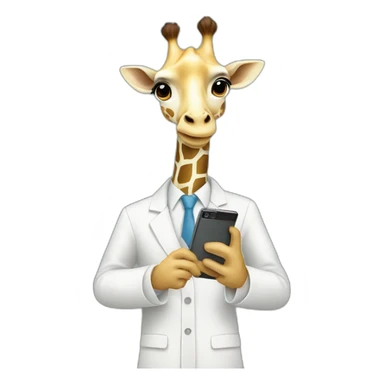 white clothed giraffe holding a smartphone and a ruler in hands  sticker