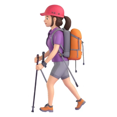 female hiker with backpack and hiking poles sticker