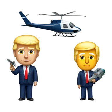 Donald trump holding an airplane in one hand and a helicopter in the other hand sticker