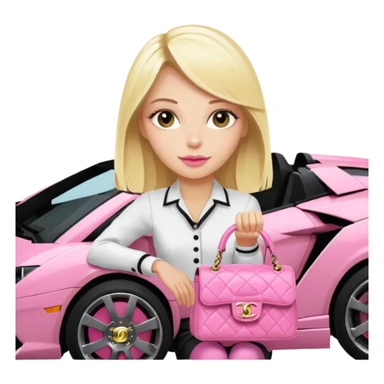 Blonde girl with chanel pink bag in lamborgini  sticker