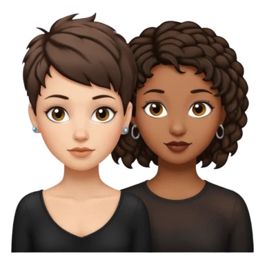 white woman brunette with a pixie hairstyle and black woman with locks and a piercing on the nose sticker