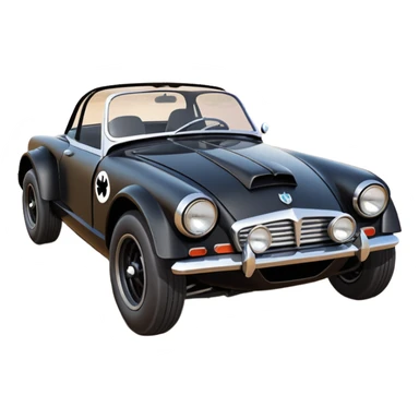 futuristic Batman’s Venomobile loosely based on 1966 MG Midget (flat long straight organically-shaped mechanical roomy interior seating inside the body) stealthy town hot rod desert dirt racing rwd rail sticker