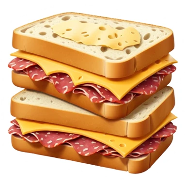 salami sandwich cut in half with salami and cheese visible sticker