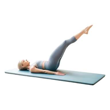 A person performing a Pilates exercise on a mat in a clean, modern studio. The focus is on core strength and flexibility, with a neutral, calming color palette. Simple equipment like a reformer machine and a soft, tranquil background enhance the feeling of controlled movement and focus. sticker
