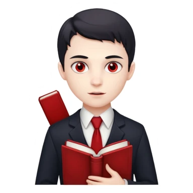 {
      "type": "human",
      "look": "young vampire student, tidy uniform, tie, red eyes, holding book",
      "description": "a young vampire student with red eyes wearing a neat uniform and holding a book"
    } sticker