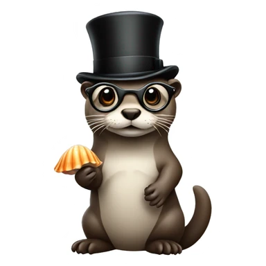 Otter with glasses and top hat holding sea shell  sticker