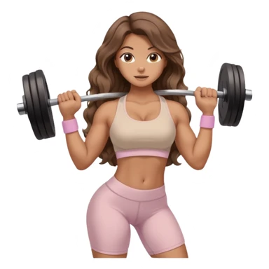 Create dream body girl with big glute and small waist and brown wavy long hair with pastel beige gym clothes with a weight in her hand  sticker