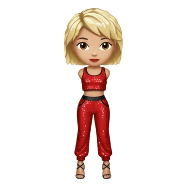 T Boz from TLC with short blonde hair, red sequin crop top and pants sticker