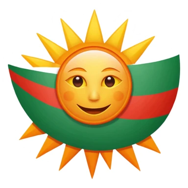 Flag with with red, white and green horizontal flag and an orange/yellow pointed sun in the middle sticker