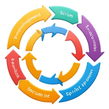 Software development scrum process cycle with sprint planning, daily standups, sprint review and retrospective in a circular flow sticker
