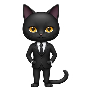 A black cat in a black business suit and the name PrimeCopy next to it sticker