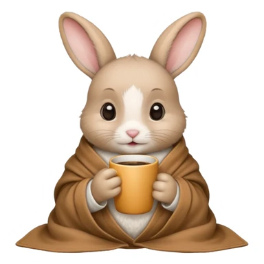 baby rabbit in cozy blanket, drink coffee sticker