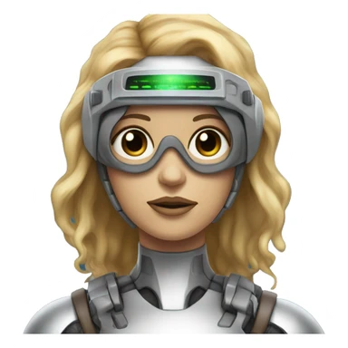female cyborg head, fair skin, Brown long hair with blonde steaks, space age goggles and circuits sticker