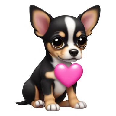 black & tan chihuahua puppy with a pink heart sticker