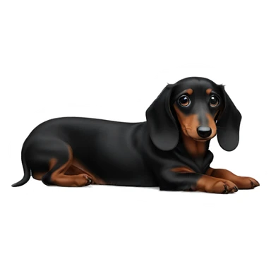 a puppminiature black long haired dachshund lying tummy up with his tongue out sticker