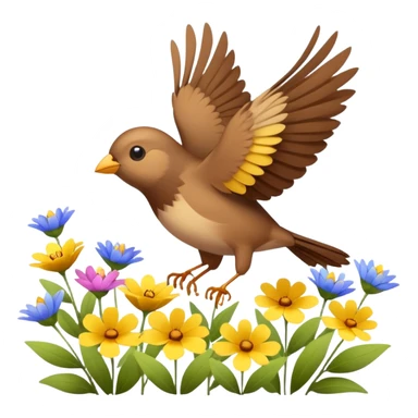 A tiny songbird fluttering its wings above wildflowers. sticker