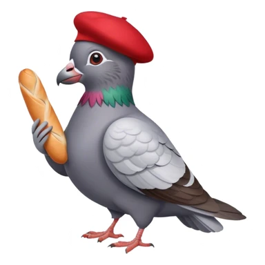 French pigeon holding a baguette and wearing a beret sticker