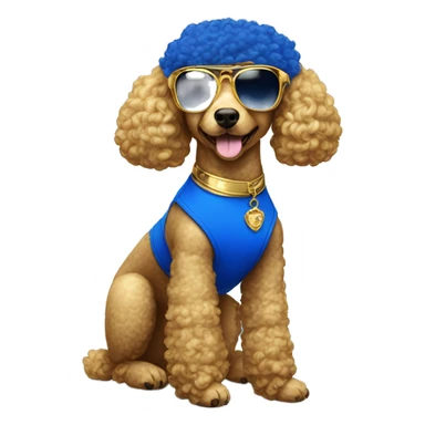 Royal Blue and gold poodle wearing big royal blue and gold sunglasses  sticker