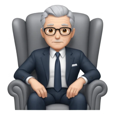 elderly businessman sitting in an armchair, wearing a formal suit and tie, gray hair, confident wise expression, corporate boss vibe, 3D cartoon style, mobile game icon style, clean background, no text, no watermark
 sticker