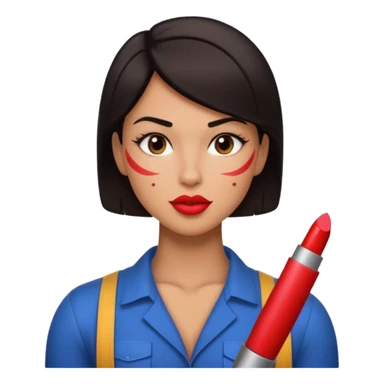 Hot engineer with lipstick kiss mark on cheek and muscles sticker