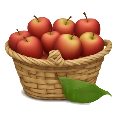 basket of ripe red apples with leaves attached. sticker