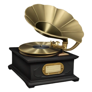 vintage gramophone with stack of vintage vinyl records sticker