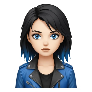 
 rockstar girl with black disheveled hair, blue eyes, Smokey eyes grunge makeup,  sticker