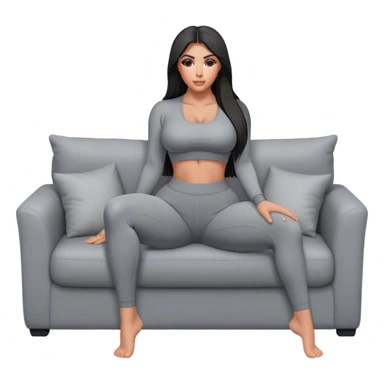 hyper-realistic kim kardashian in gray yoga pants on couch comfy sticker