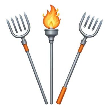 a three pronged pitchfork and a torch in an x formation sticker