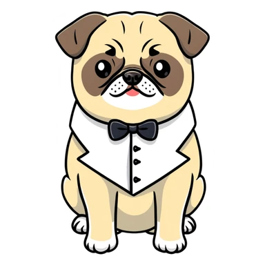 pug in a tuxedo, cartoon sticker sticker