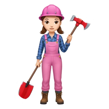lumberjack woman holding axe pink checked shirt and overall sticker
